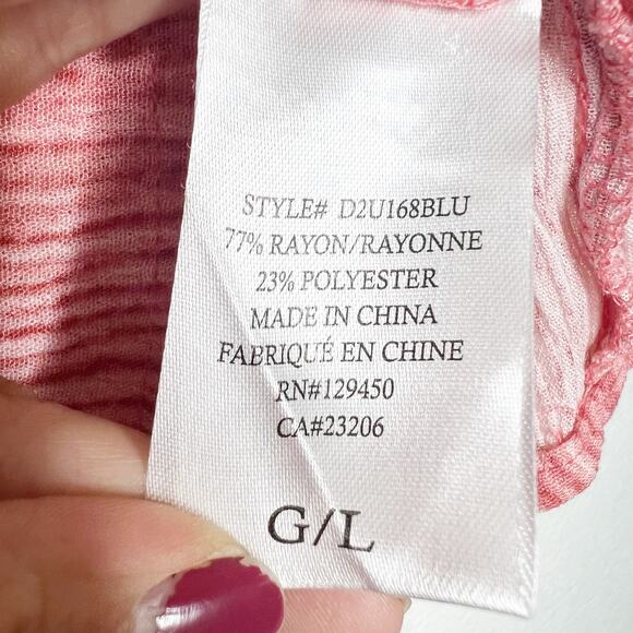 COMO BLU Ruffle Short Sleeve Blouse Square Neck Lightweight Pink Stripe Size L - Picture 5 of 6